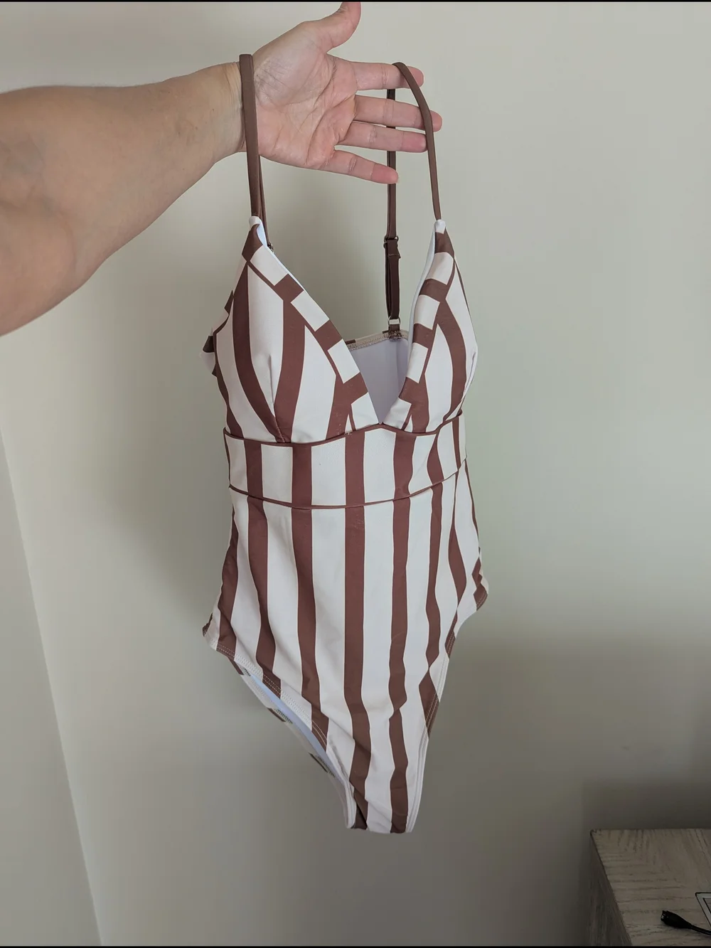 New- One-Piece Swimsuit - Brown & White Stripes